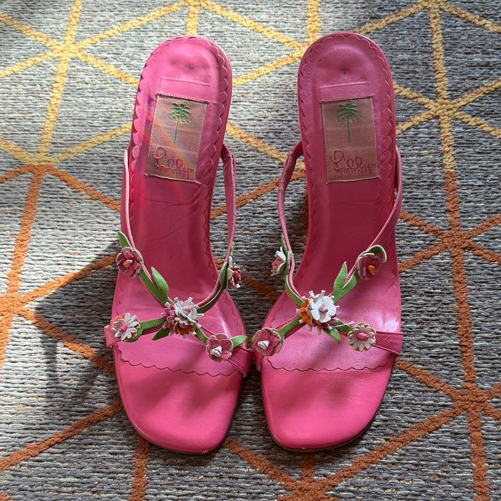 Made in Italy Lilly Pulitzer Floral Pink Slingback Sandals